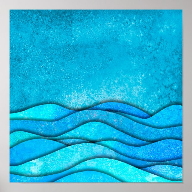Poster Vintage Blue Ocean Waves (Frente)
