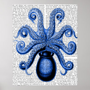 Pôster Vintage Blue Octopus 1 Underside
