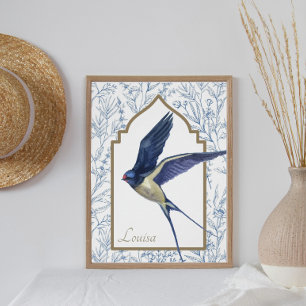 Pôster Vintage Blue Swallow Woodland - Arte de Parede Per