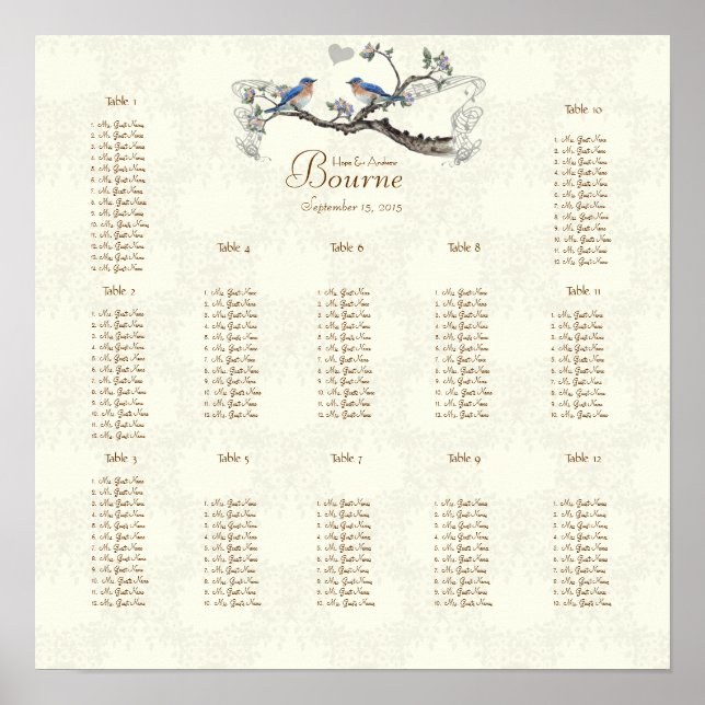 Poster Vintage Bluebird Bloom Seating 12 Mesas (Frente)