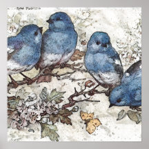 Vintage bluebird ilustra aves bonitinhas natureza