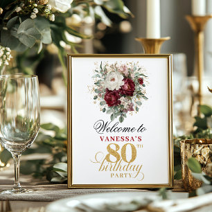 Poster Vintage blush burgundy 80º aniversário 8x10 bem-vi