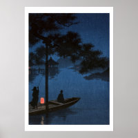 Vintage Boat Japonês Night Ukiyo-e