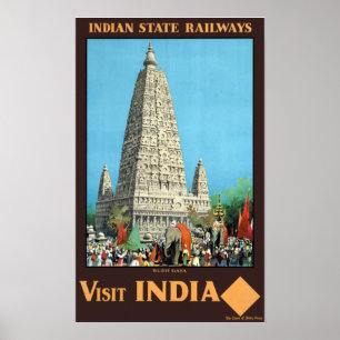 Poster Vintage Bodh Gaya Visita à Índia Viagem