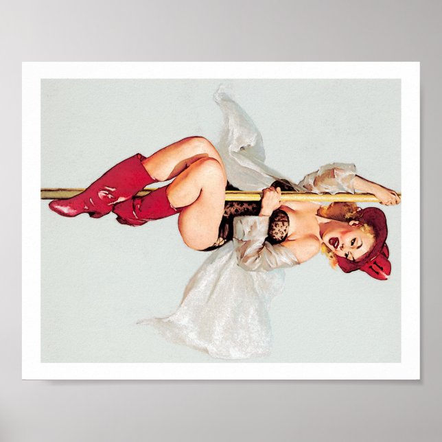Poster Vintage bombeiro vomitador com pino de vara (Frente)