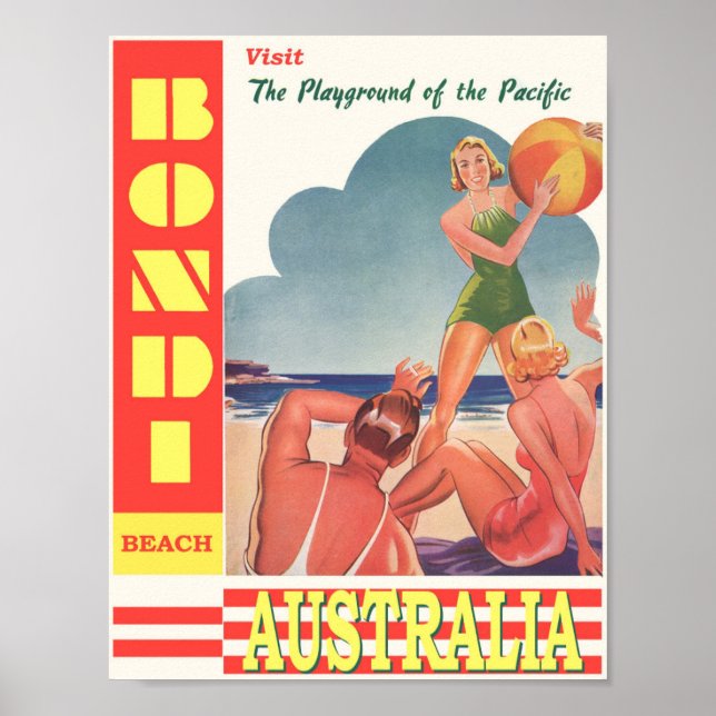 Poster Vintage Bondi Beach Viagem (Frente)