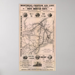 Poster Vintage Boston e mapa da estrada de ferro de