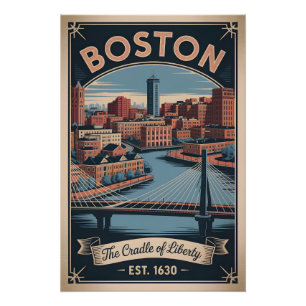 Pôster Vintage Boston Massachusetts Berço da Liberdade