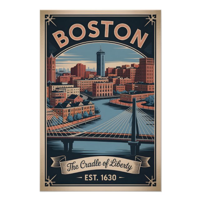 Pôster Vintage Boston Massachusetts Berço da Liberdade  (Frente)