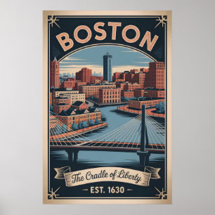 Poster Vintage Boston Massachusetts Berço da Liberdade