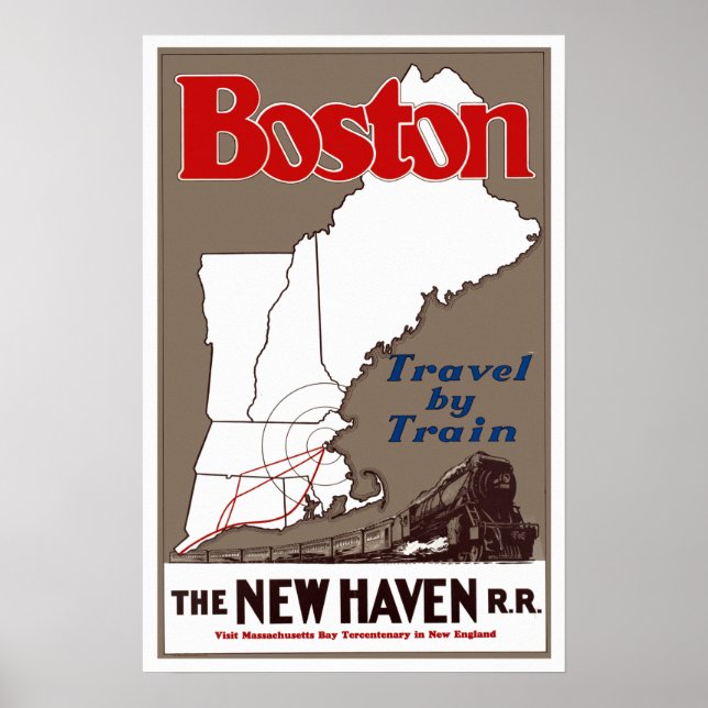 Poster Vintage Boston New England Train Viagem (Frente)