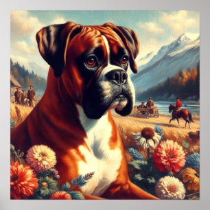 Poster Vintage Boxer Dog Painting