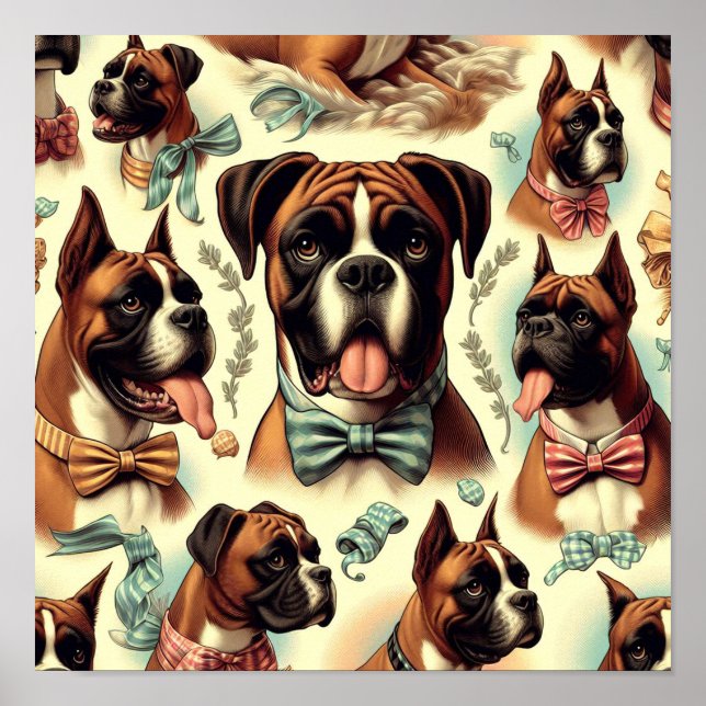 Poster Vintage Boxer Dog Sem Costura (Frente)