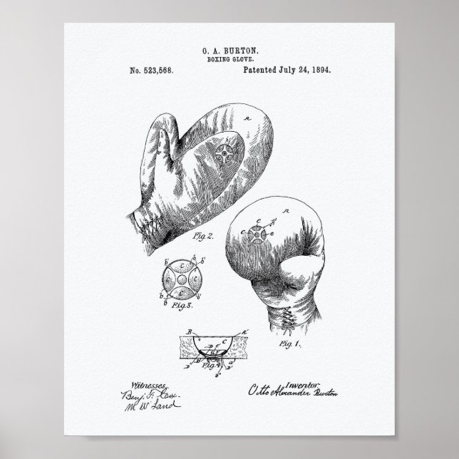 Pôster Vintage Boxing Glove 1894 Patent Art - White Paper (Frente)