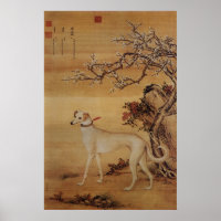 Vintage Branco Greyhound Sob Flores de Cerejeira