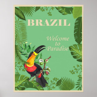 Poster Vintage Brazil Toucan Bird of Paradise Viagem