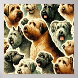 Poster Vintage Briard Dog Seamless