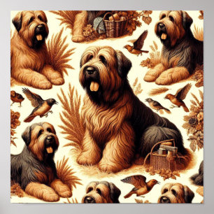 Poster Vintage Briard Dog Seamless