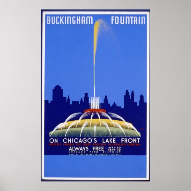 Poster vintage Buckingham Fountain Chicago (Frente)
