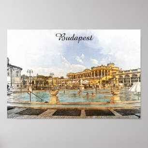Poster Vintage Budapest Hungria Panorama View