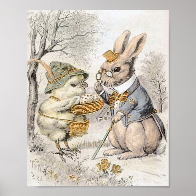 Pôster Vintage Bunny e Pintinho (Frente)