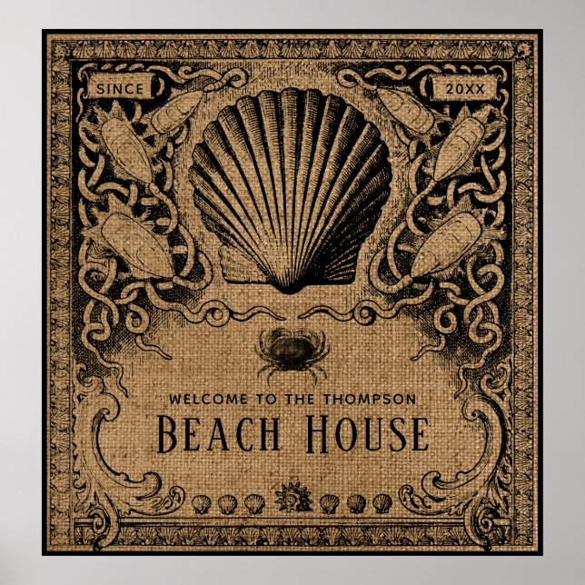 Poster Vintage Burlap Beach House (Frente)