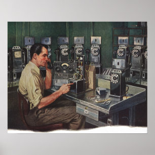 Pôster Vintage Business, Reparador de Telefone Telefônico