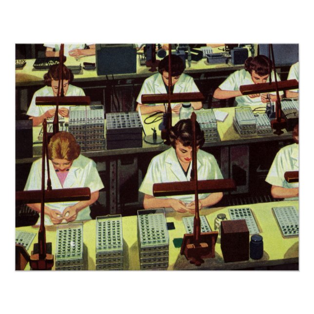 Pôster Vintage Business, Telephone Assembly Line Workers (Frente)