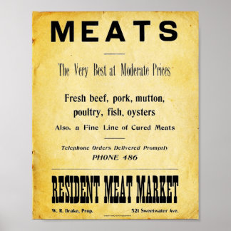 Poster Vintage Butcher Comprar Sinal de Anúncio