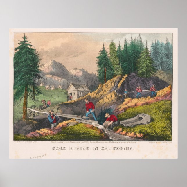 Poster Vintage California Dourada Rush Illustration (1871 (Frente)