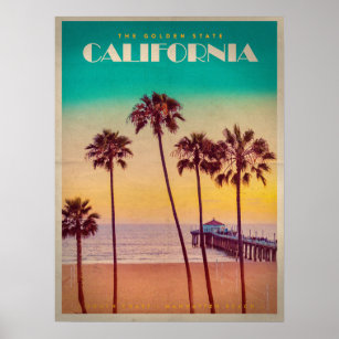 Poster Vintage California Sunset Beach