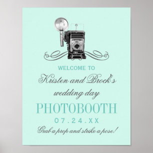 Pôster Vintage Camera Aqua Casamento Símbolo Photobooth