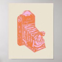 Vintage Camera Trabalho de arte em laranja e rosa