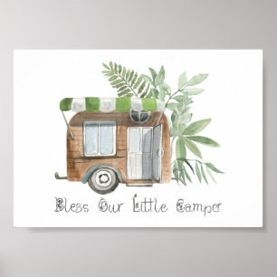 Poster Vintage Camper e Plantas Abençoam Nossa Pequena C