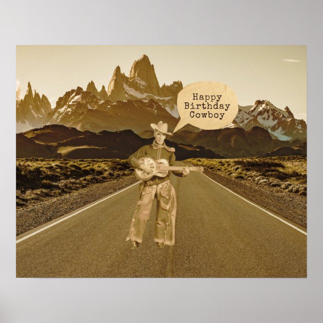 Poster Vintage Cantando Bowboy Aniversário (Frente)