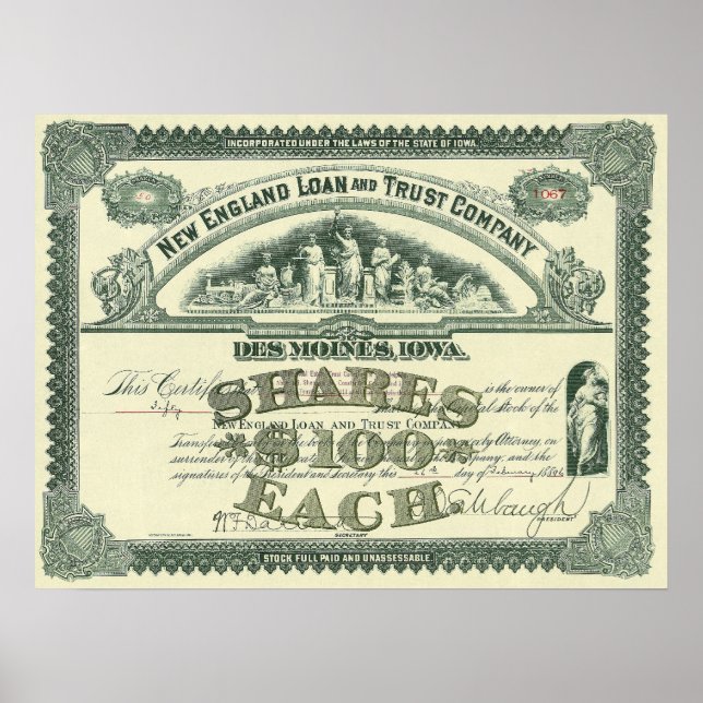Poster Vintage Capital Stock Certificate Business Finance (Frente)