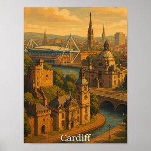 Poster Vintage Cardiff Wales UK Retro Art