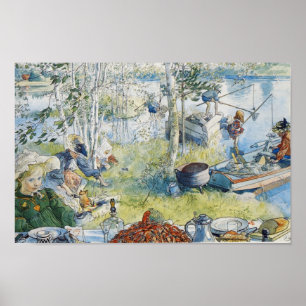Poster Vintage Carl Larsson Cray Pescar Com A Família