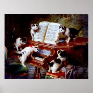 Pôster Vintage Carl Reichert Kittens Jogando Piano