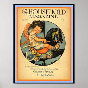 Poster Vintage Carousel Feliz-Arredondar Cavalo Negra-Hob