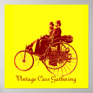 Poster Vintage Cars Gathering , yellow brown