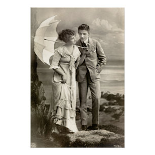 Pôster Vintage Casal romântico com Parasol