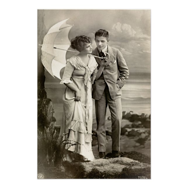 Pôster Vintage Casal romântico com Parasol (Frente)