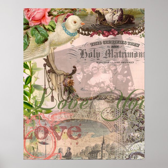 Pôster Vintage Casamento Antiquado de Casamento Elegante (Frente)