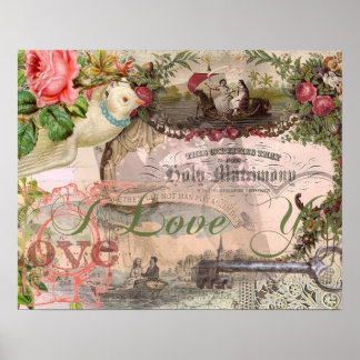 Pôster Vintage Casamento Antiquado de Casamento Elegante