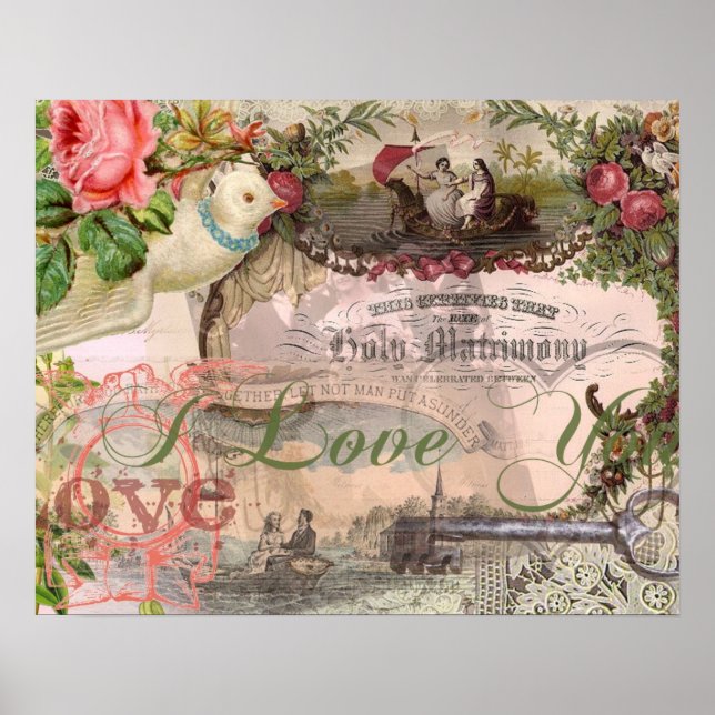 Pôster Vintage Casamento Antiquado de Casamento Elegante (Frente)