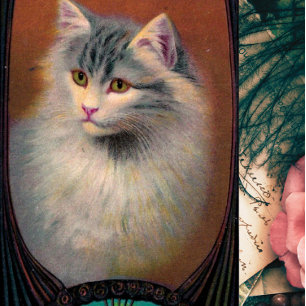 Poster Vintage cat ilustration art nouveau elegant