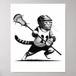 Poster Vintage Cat Playing Lacrosse Kitten Lover Lacrosse