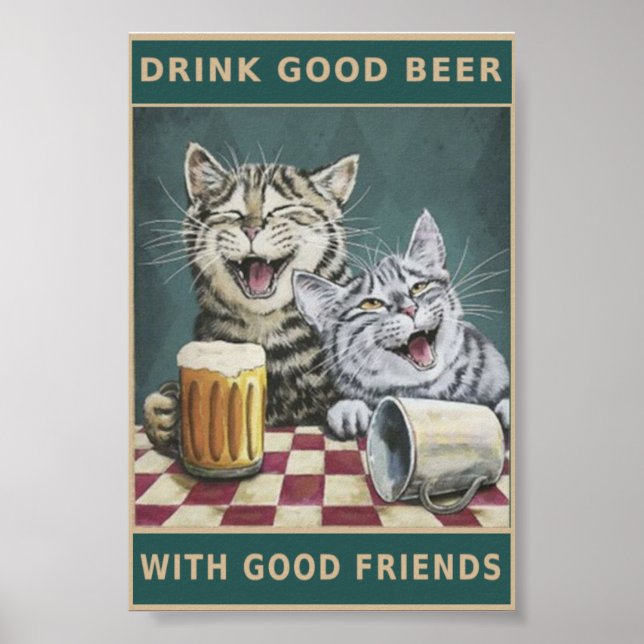 Poster Vintage cats e cerveja (Frente)