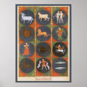 Pôster Vintage Celestial, Astrologic Zodiac Chart, 1475